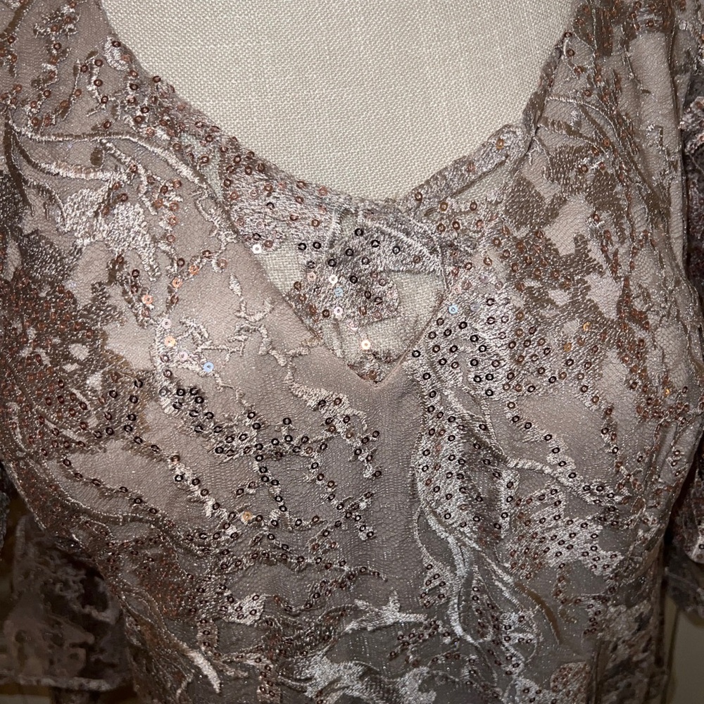 Mori Lee Champagne Lace Evening Gown - Picture 7 of 12